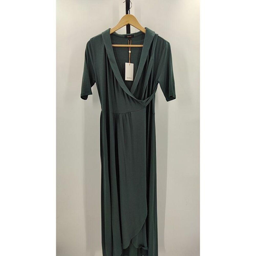 Quince Tencel Jersey Midi Wrap Dress Dark Olive Basic Sleeved M - Picture 2 of 3